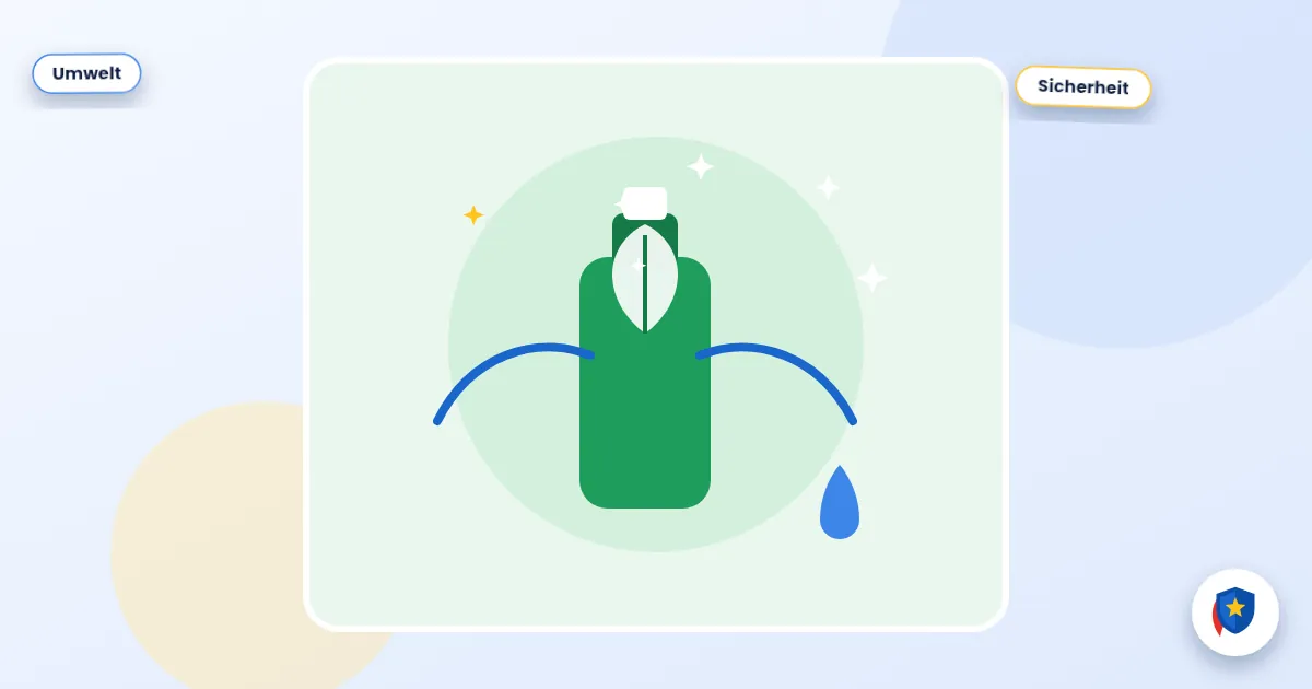 Illustration umweltfreundlicher Reinigungsmittel mit Blatt und Wassertropfen
