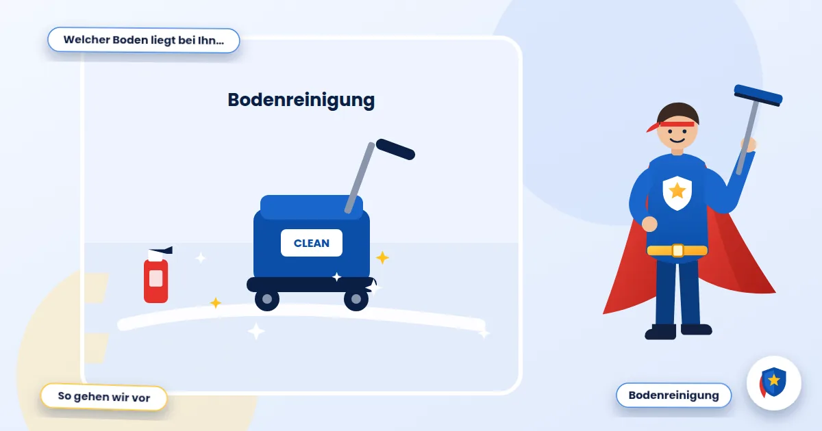 Bodenreinigung: Illustration einer Scheuersaugmaschine auf glänzendem Boden