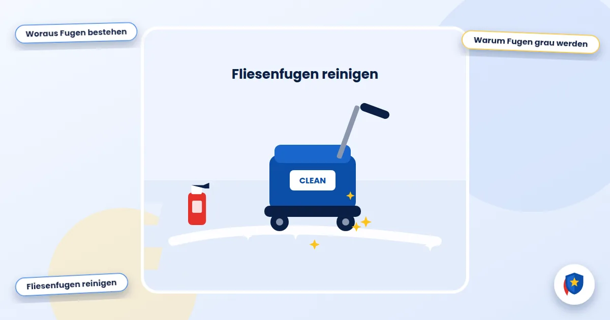 Fliesenfugen reinigen: Illustration einer Scheuersaugmaschine auf glänzendem Boden
