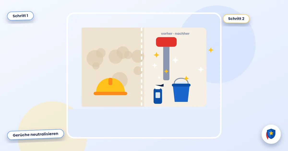 Gerüche neutralisieren: Illustration einer Bau- und Sonderreinigung: vorher staubig, nachher sauber