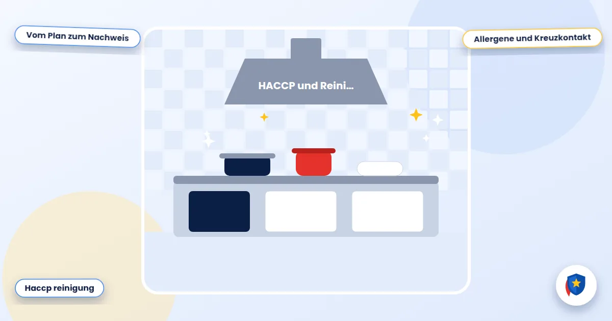 HACCP und Reinigung: Illustration einer gereinigten Profiküche mit Abzugshaube und Arbeitsflächen