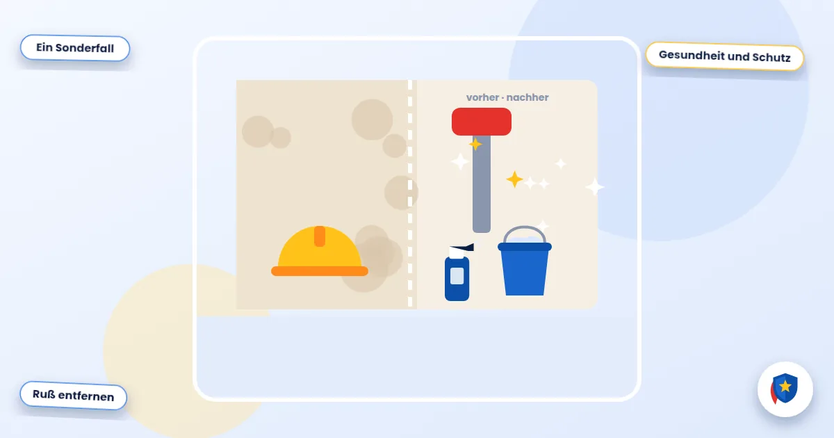 Ruß entfernen: Illustration einer Bau- und Sonderreinigung: vorher staubig, nachher sauber